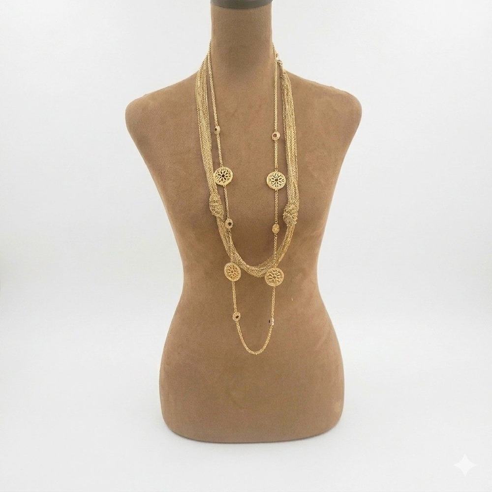 Gold Layered Filigree‎ Long Chain Necklace Set of 2 40" Whimsigoth